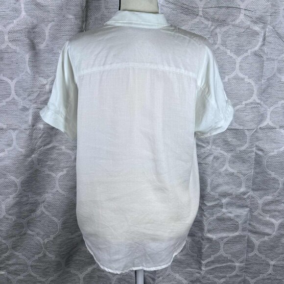 Soft Surroundings White Short Sleeve Linen Blend Button-Down Shirt | Size Small - Picture 2 of 6